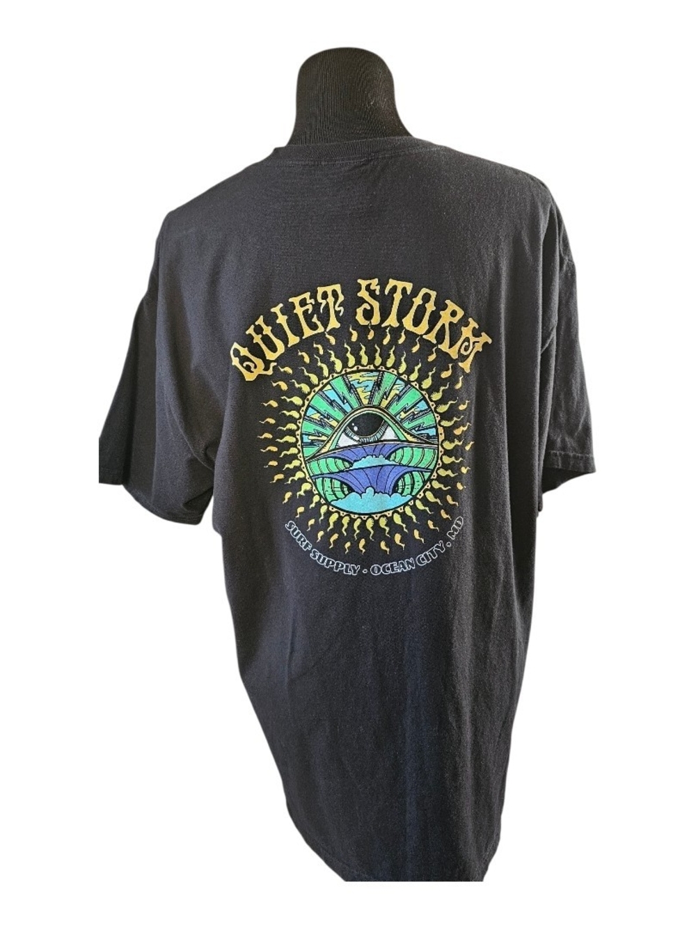 Quiet Storm Surf Supply Ocean City MD Graphic Tee Large Black Psychedelic Eye